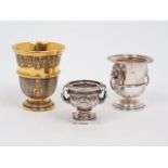 A 20th century Mexican beaker by Tane, stamped 925, the gilded body chased with scroll, bird and