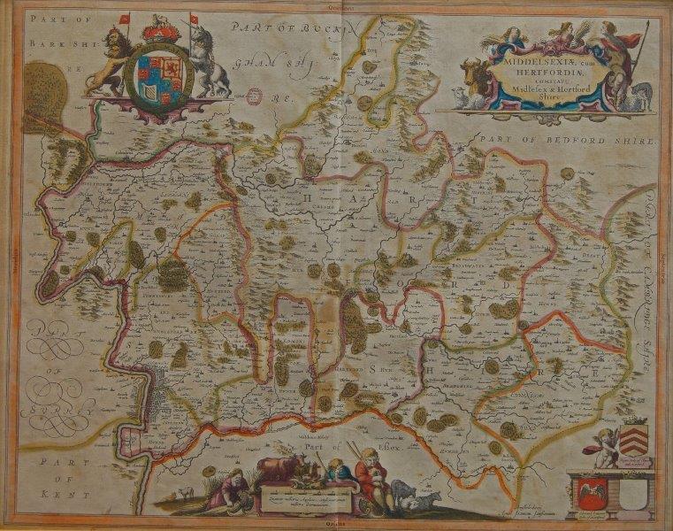 Jan Janssonius, Dutch, 1588-1664, Middelsexiae cum Hertfordiae Comitatu Midlesex & Hertford Shire,