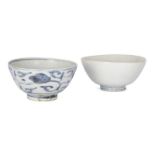 Two Chinese porcelain blue and white bowls, Ming dynasty, one painted to the exterior with lotus