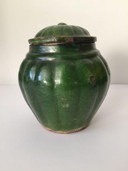 A pair of Chinese pottery green-glazed jars and covers, Ming dynasty, each jar with lobed sides that - Image 13 of 13