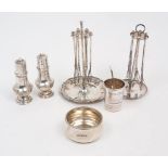 A group of silver and white metal comprising: a silver liqueur cup designed as a thimble and