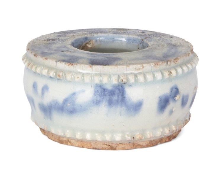 A Chinese porcelain blue and white water pot, Ming dynasty, 17th century, the exterior with two