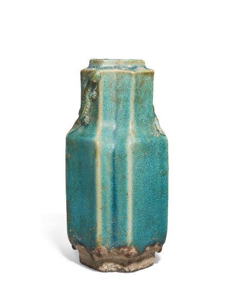 A Chinese pottery monochrome turquoise-glazed 'lizard' vase, Republic period, the neck with