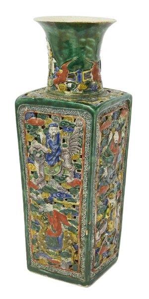 A Chinese porcelain polychrome-enamelled reticulated 'Eight Immortals' vase, late 19th century,