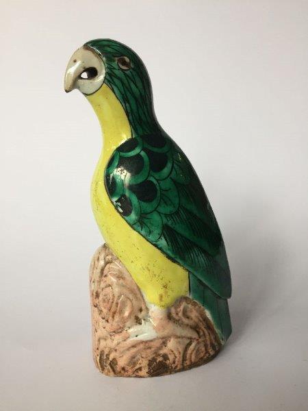 Four Chinese biscuit porcelain green and yellow-glazed figures of parrots, 18th century, modelled as - Image 7 of 11