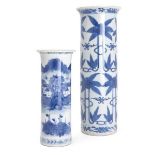 Two Chinese porcelain blue and white sleeve vases, 19th century, one painted with flowerheads and