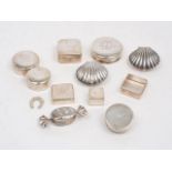 Ten silver and white metal trinket and pill boxes, all stamped 925, the group including one box