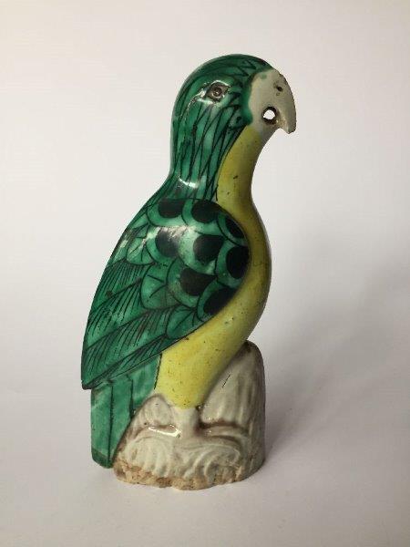 Four Chinese biscuit porcelain green and yellow-glazed figures of parrots, 18th century, modelled as - Image 2 of 11