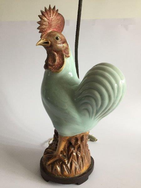 A Chinese export porcelain figure of a rooster, 19th century, modelled standing beside a pierced - Image 2 of 5