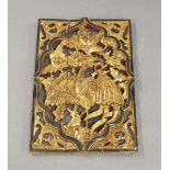 A Chinese giltwood panel, carved with phoenix amongst foliage, 63 x 40cm widePlease refer to