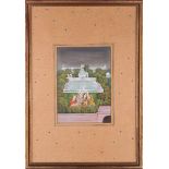 A contemporary painting of four women in a garden outside a palace, India, 20th century, within a