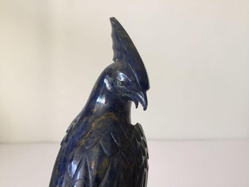 A Chinese lapis lazuli figure of a phoenix, Republic period, carved as a phoenix with long tail - Image 5 of 7