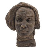 A plaster bust of a woman, 20th century, unknown artist, signed with initials GL, 26cm highPlease