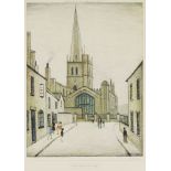 Laurence Stephen Lowry RBA RA, British 1887-1976- Burford Church; offset lithograph in colours on