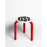 WITHDRAWN Barbara Kruger, American b.1945- Untitled (Kiss), 2019; Artek stool 60 in colours,