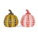 Yayoi Kusama, Japanese b.1929- Pumpkins, 2016; two painted cast resin sculptures in yellow and