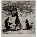 Paula Rego, British 1935-2022- Girl with Little Man and Dog, 1987; etching with aquatint on wove,