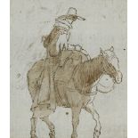 Sinibaldo Scorza, Italian 1589-1631- Recto: A Man on a horse; Verso: Two Horses’ Heads; recto: pen