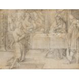 Lucas van Leyden, Dutch 1494-1533- Joseph interpreting the Pharaoh's Dreams; engraving on laid