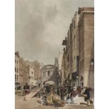 Thomas Shotter Boys, NWS, British 1803-1874- Temple Bar from the Strand; hand-coloured lithograph on