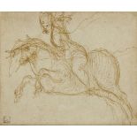 French School, circa 1600, Sketch of a horse rider; pen and brown ink and brown wash on laid