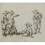 Willem van de Velde the Elder, Dutch 1611-1693- A group of fishermen conversing; black chalk, pen