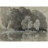 Francis Danby, ARA, British 1793-1861- Lake with trees; pencil and grey wash heightened with blue