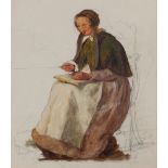 Edward Thompson Davis, British 1833-1867- Portrait study of an old lady; pencil and bodycolour on