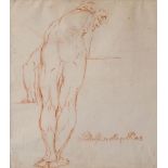 Circle of Mauro Gandolfi, Italian 1764-1834- Study of a male nude; red chalk on laid paper, bears