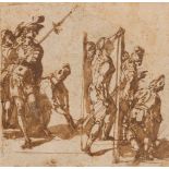 Roman School, late 16th century- A group of soldiers in classical dress; black chalk, pen and