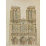 Maillard, French, mid-late 19th century- Notre-Dame de Paris; pencil, pen and black ink and