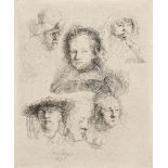 Rembrandt Harmensz. van Rijn, Dutch 1606-1669- Studies of the head of Saskia and others; etching,