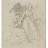 French School, mid-late 18th century- The proposal; pen and brown ink and grey wash on paper, 10 x