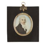 A Regency portrait miniature of a gentlemen, first half 19th century, painted on ivory, the a grey-