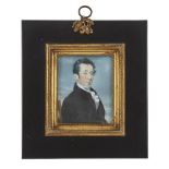 A Regency portrait miniature of a gentlemen, early 19th century, painted on ivory, the black-