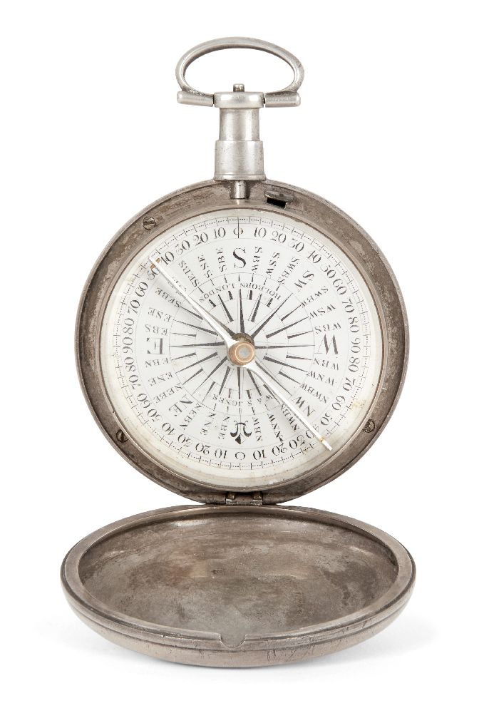 A silver cased pocket compass, by W & S Jones, first half 19th century, marks partially rubbed,