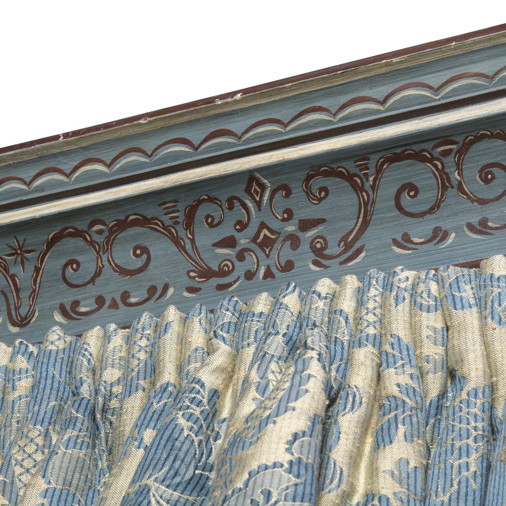 A George III polychrome-painted and oak four-poster bed, 18th century and later, the later cornice - Image 2 of 8