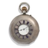 A late Victorian silver half-hunter case keyless lever watch, by J.W. Benson, London, 1893, movement