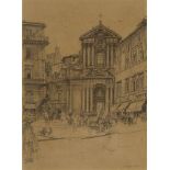 Sir David Muirhead Bone HRWS NEAC, British 1876-1953- Piazza di Trevi, Rome; pencil, pen, ink and