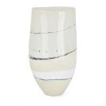 Marianne Buss, b.1967, a white glass vase, 2005, with black spiral streaks, incised signature on