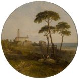 George Edwards Hering, British 1805-1879- Mediterranean View, c.1850; oil on panel, circular, held