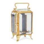 A French gilt-metal glazed pocket watch display case, early 20th century, with bevelled glass sides,