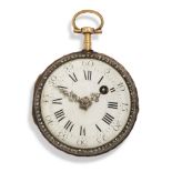 A Continental gilt-metal mounted silver verge watch, c.1780, the front wind chain fusee movement