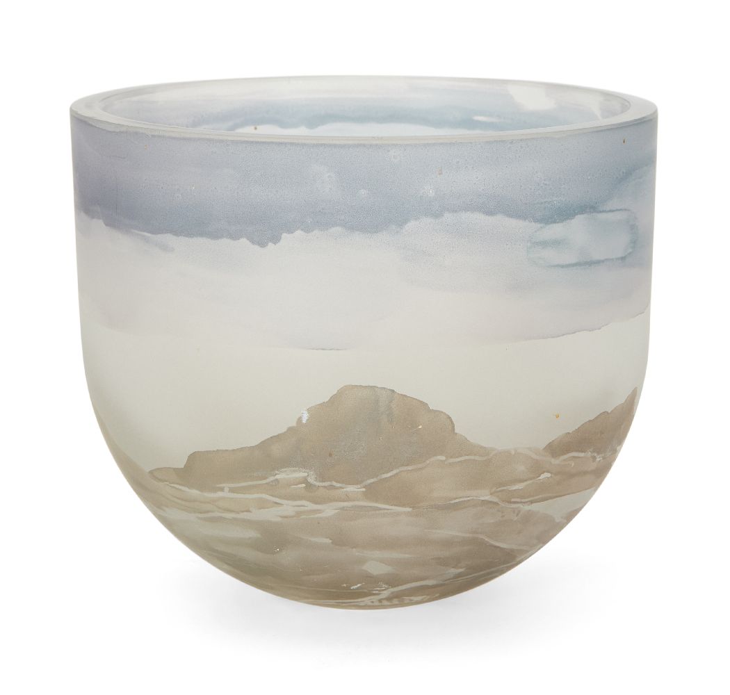 Charles Bray, 1922-2012, a glass bowl, with sand-blasted exterior, 10.5cm high, 13.5cm diameter