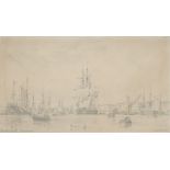 Edward William Cooke RA, British 1811-1880- Portsmouth Harbour; pencil on paper, signed 'E W
