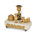A Regency ormolu and patinated bronze white marble inkstand, retailed by Thomas Weeks's museum,
