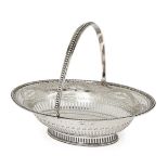 A small George III swing-handled silver basket, London, 1785, Hester Bateman, of oval form and