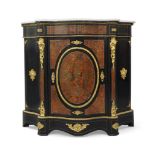 A French ebonised Boulle cabinet, late 19th century, ormolu mounted, the central door enclosing