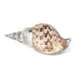 A large silver mounted conch shell, signed JG Argenterie, the Charonia tritonis spiral shell shell