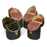 A group of four George III shagreen and faux shagreen covered knife boxes, all brass mounted and